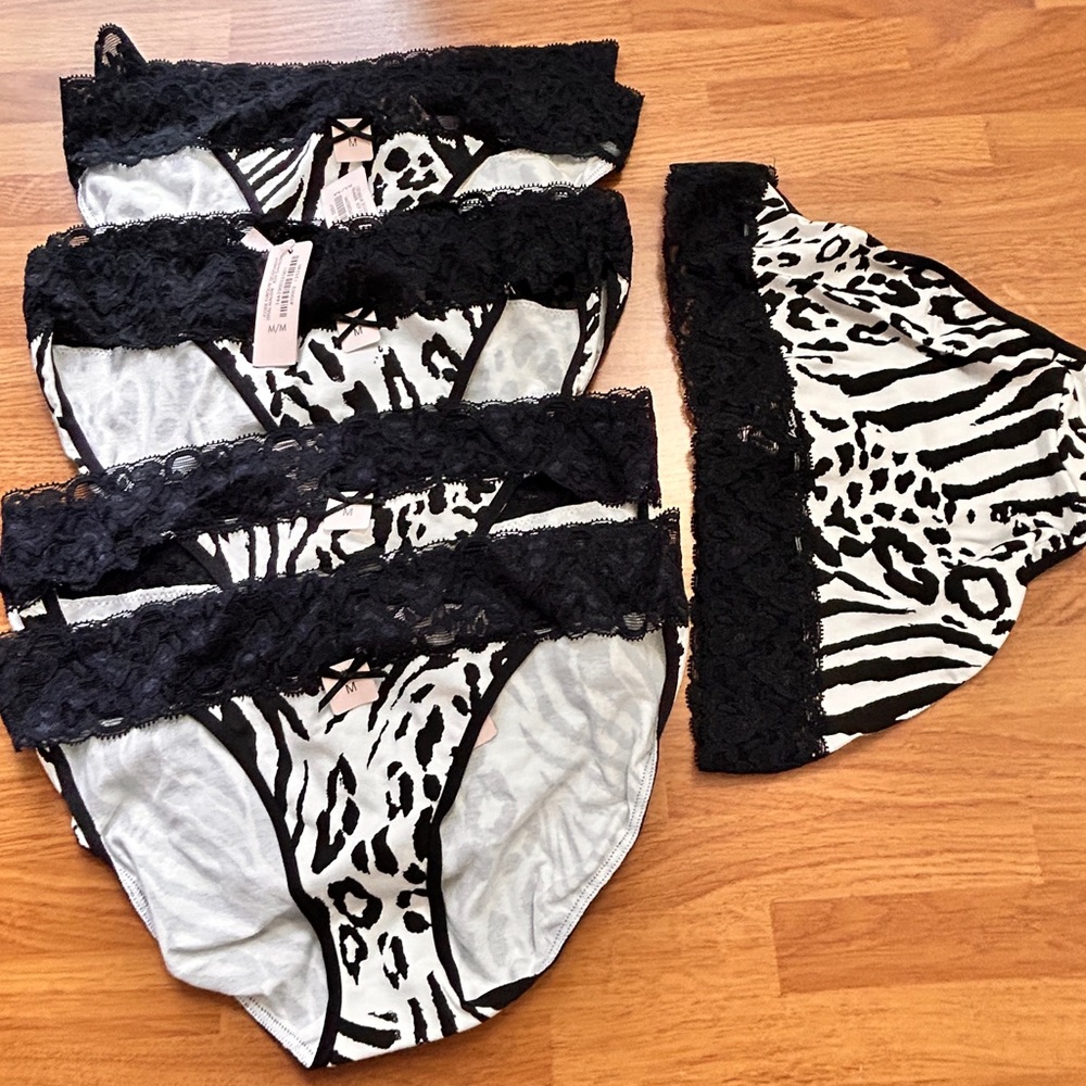Black and White Lace Trim Women's Panties 5-Pack